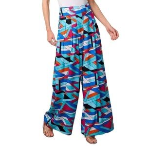 Milk & Honey Vibrant Multi-Color Palazzo Pants Modern Geo Design Size Large NWT